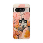 Autumn Forest House Phone Case – Pastel Orange Fall Aesthetic, Cozy Woodland Autumn Phone Cover, Cute iPhone Galaxy Pixel Case