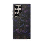Gothic Raven Phone Case: Dark Purple Floral Library Design