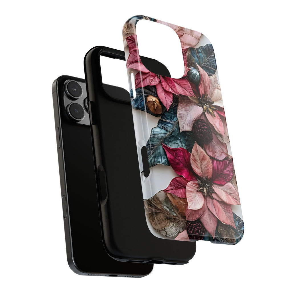 Boho Poinsettia Christmas Phone Case: Metallic Accents, Festive Holiday Cover