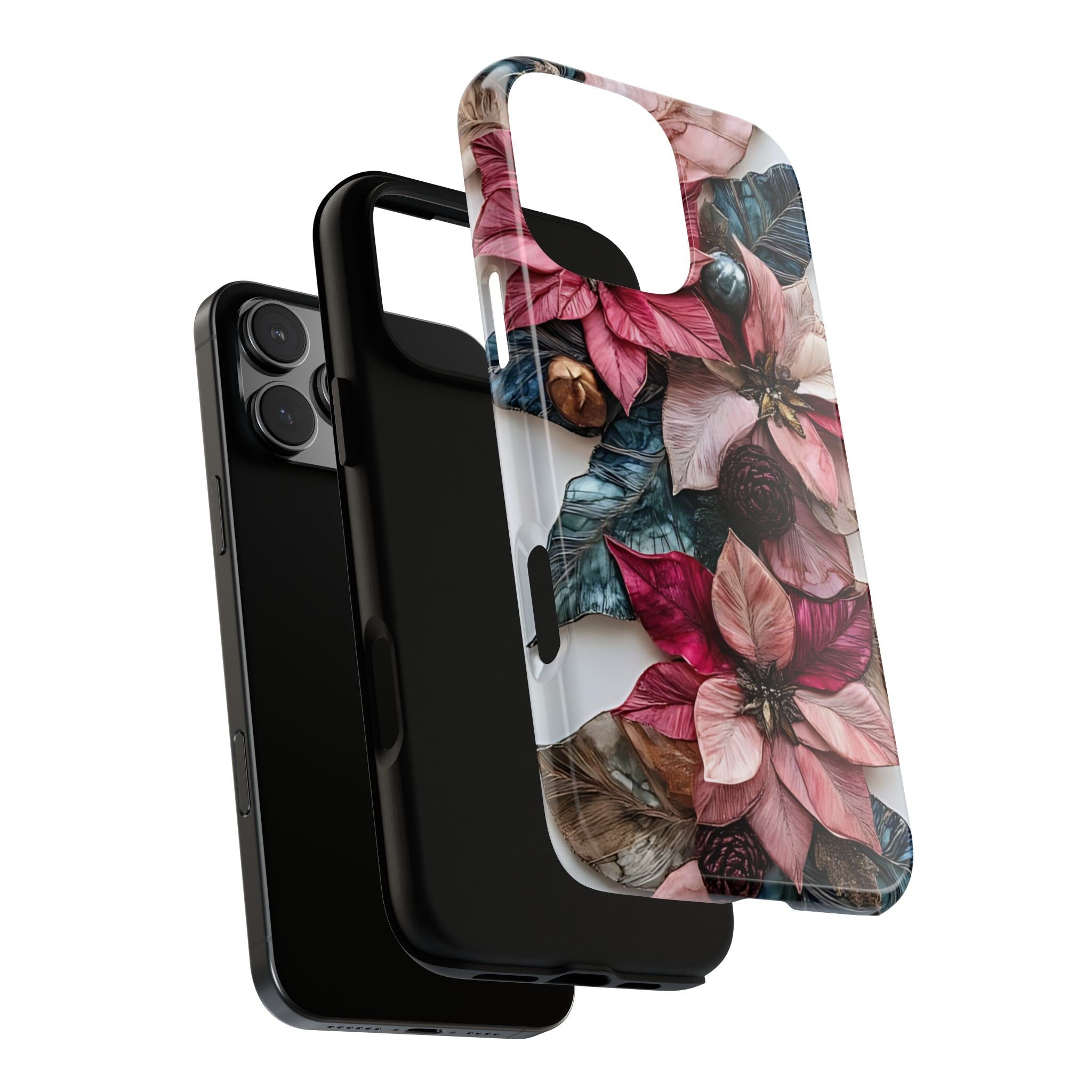 Boho Poinsettia Christmas Phone Case: Metallic Accents, Festive Holiday Cover