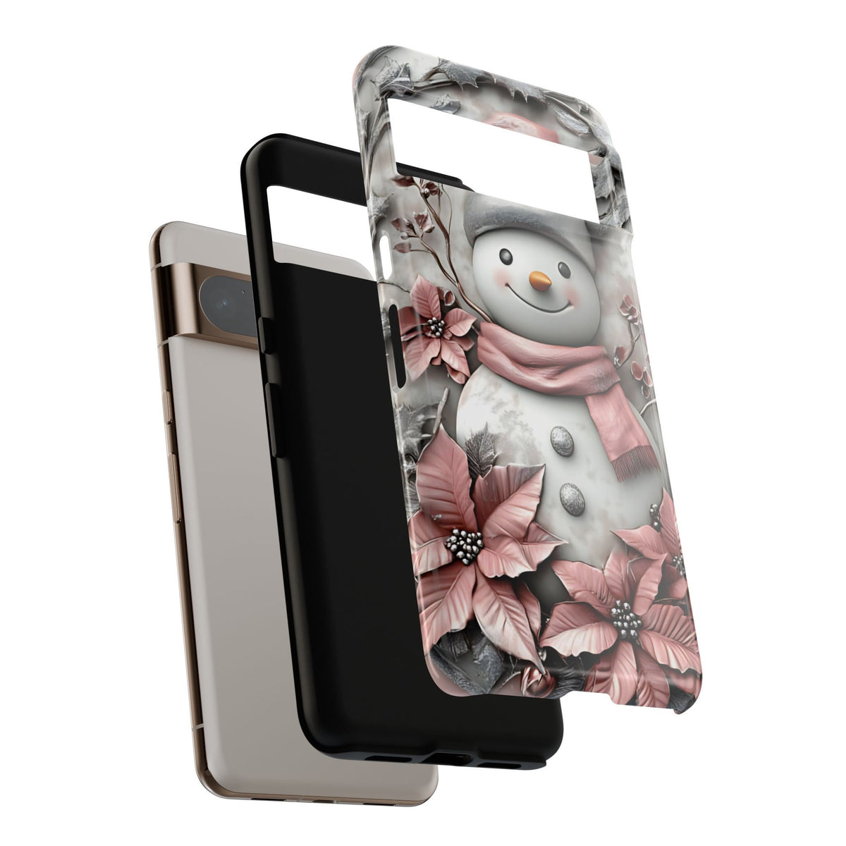 Pink Christmas Snowman Phone Case: Festive 3D Holiday Cover