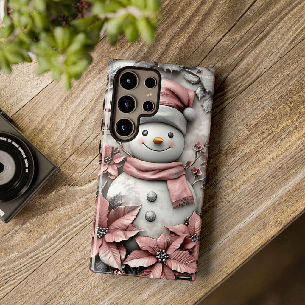 Pink Christmas Snowman Phone Case: Festive 3D Holiday Cover