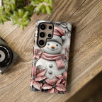 Pink Christmas Snowman Phone Case: Festive 3D Holiday Cover