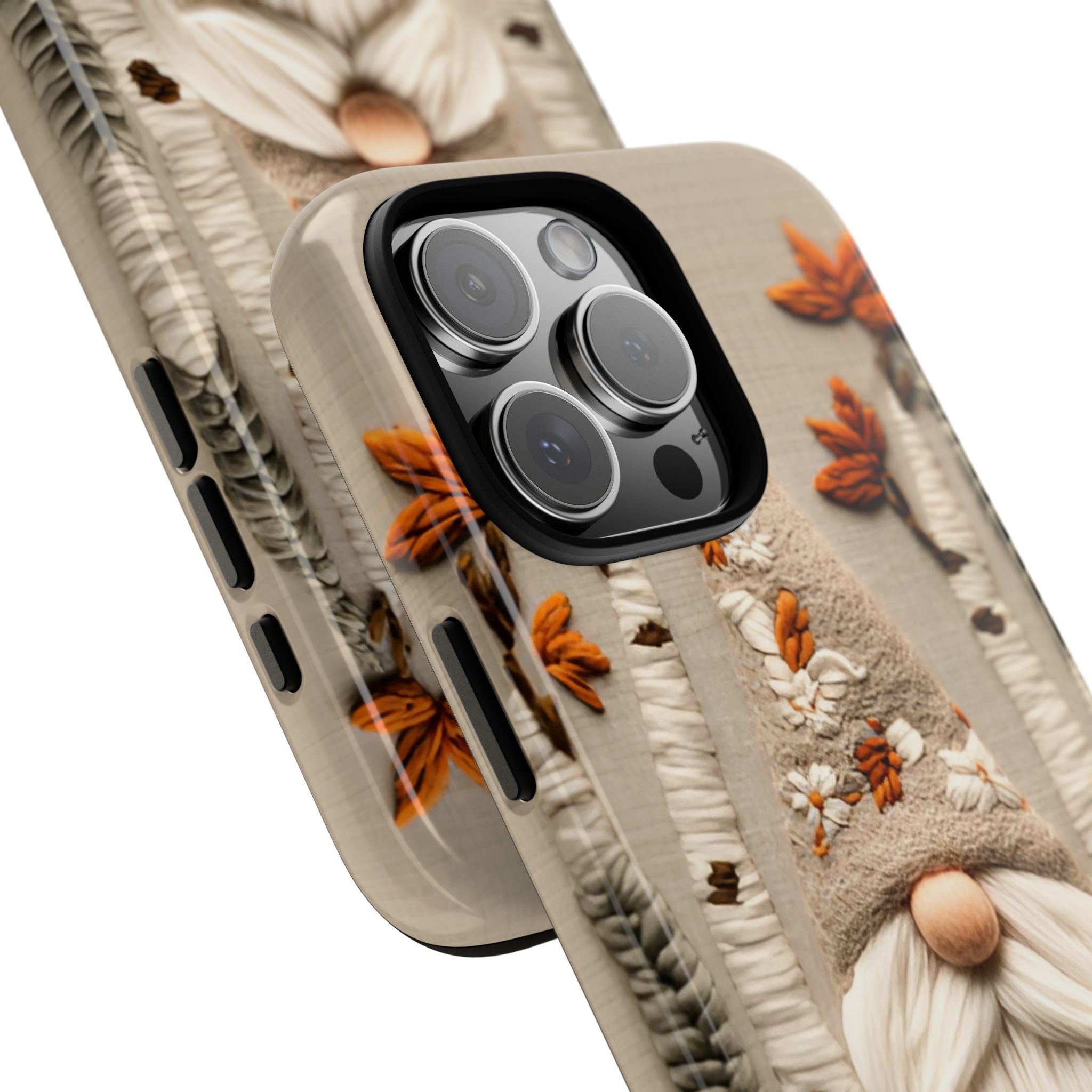 Autumn Gnome Phone Case, Embroidered Look Cottagecore Design, iPhone Galaxy Pixel Cases, Fall Cover