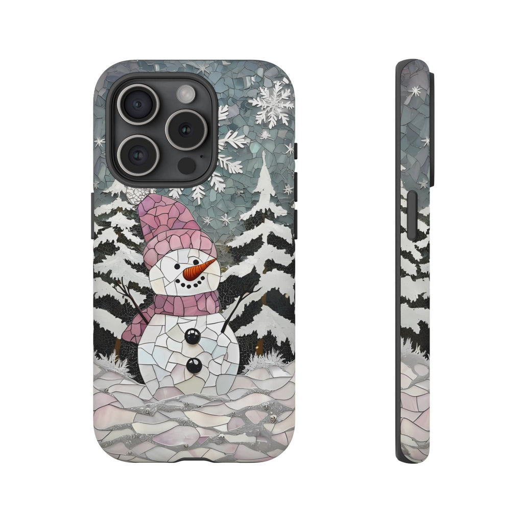 Snowman Phone Case: Winter Faux Stained Glass iPhone Galaxy Pixel