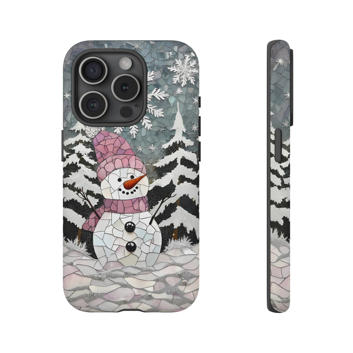 Snowman Phone Case: Winter Faux Stained Glass iPhone Galaxy Pixel