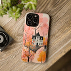 Autumn Forest House Phone Case – Pastel Orange Fall Aesthetic, Cozy Woodland Autumn Phone Cover, Cute iPhone Galaxy Pixel Case