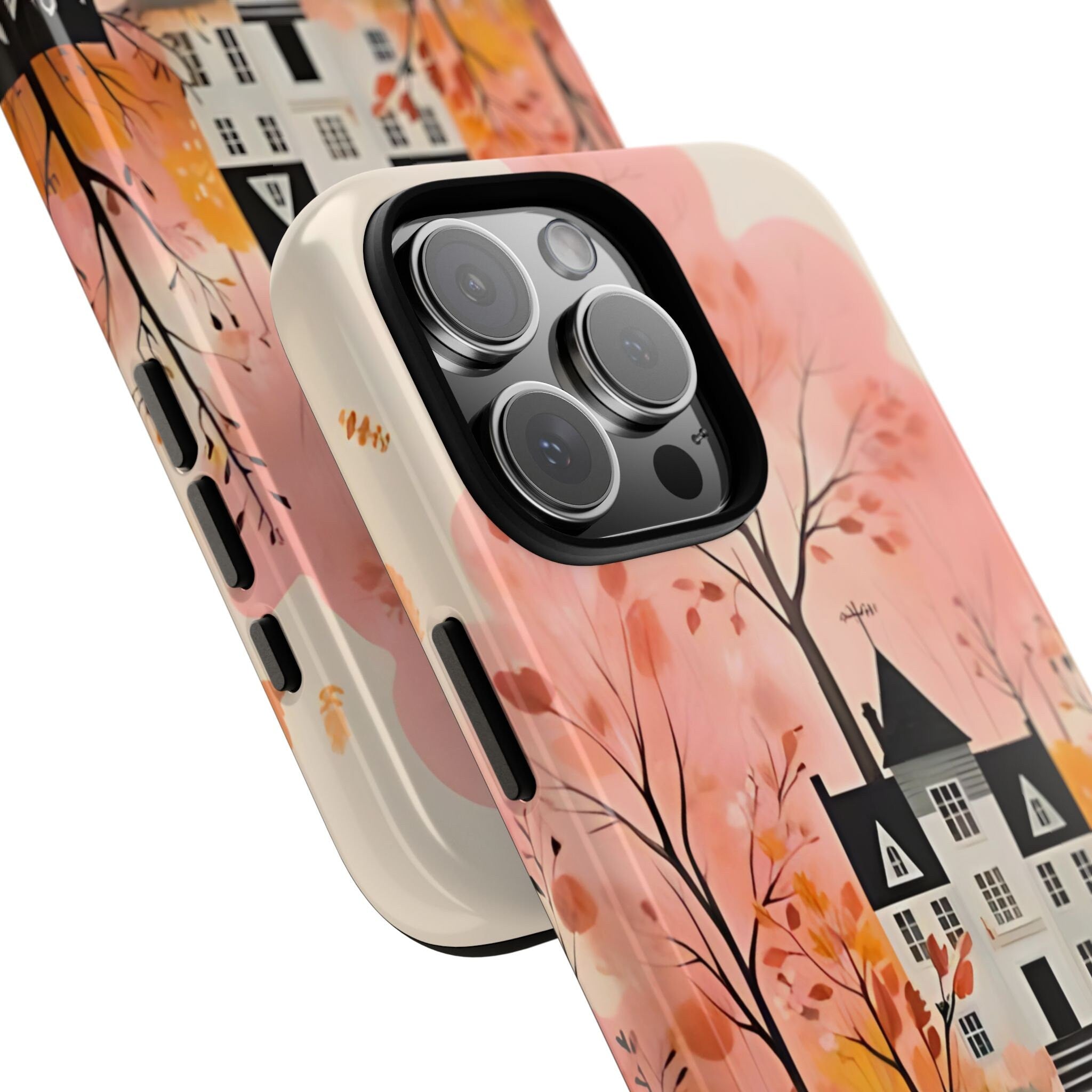 Autumn Forest House Phone Case – Pastel Orange Fall Aesthetic, Cozy Woodland Autumn Phone Cover, Cute iPhone Galaxy Pixel Case