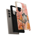 Autumn Forest House Phone Case – Pastel Orange Fall Aesthetic, Cozy Woodland Autumn Phone Cover, Cute iPhone Galaxy Pixel Case