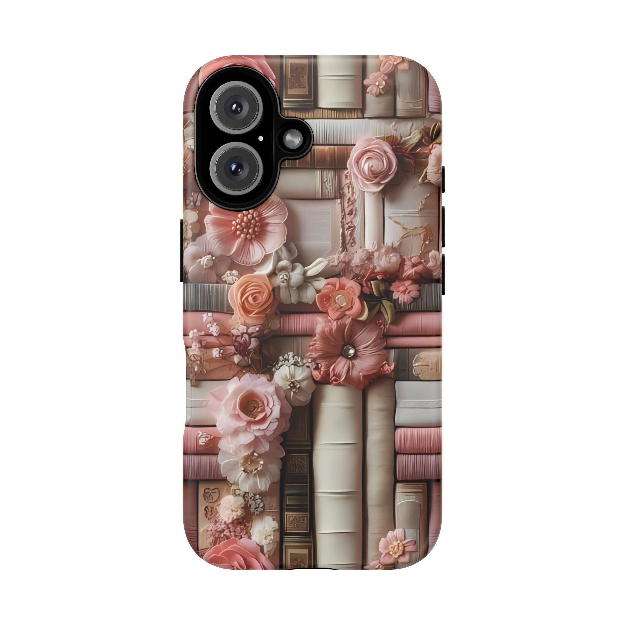 Bookish Phone Case: Pink Floral Bookshelf, Boho Library Cover