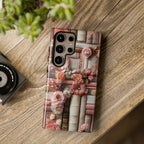 Bookish Phone Case: Pink Floral Bookshelf, Boho Library Cover