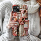 Bookish Phone Case: Pink Floral Bookshelf, Boho Library Cover