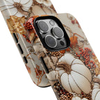 Embroidered Autumn Leaves Phone Case: Fall Pumpkins Design