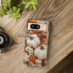 Embroidered Autumn Leaves Phone Case: Fall Pumpkins Design