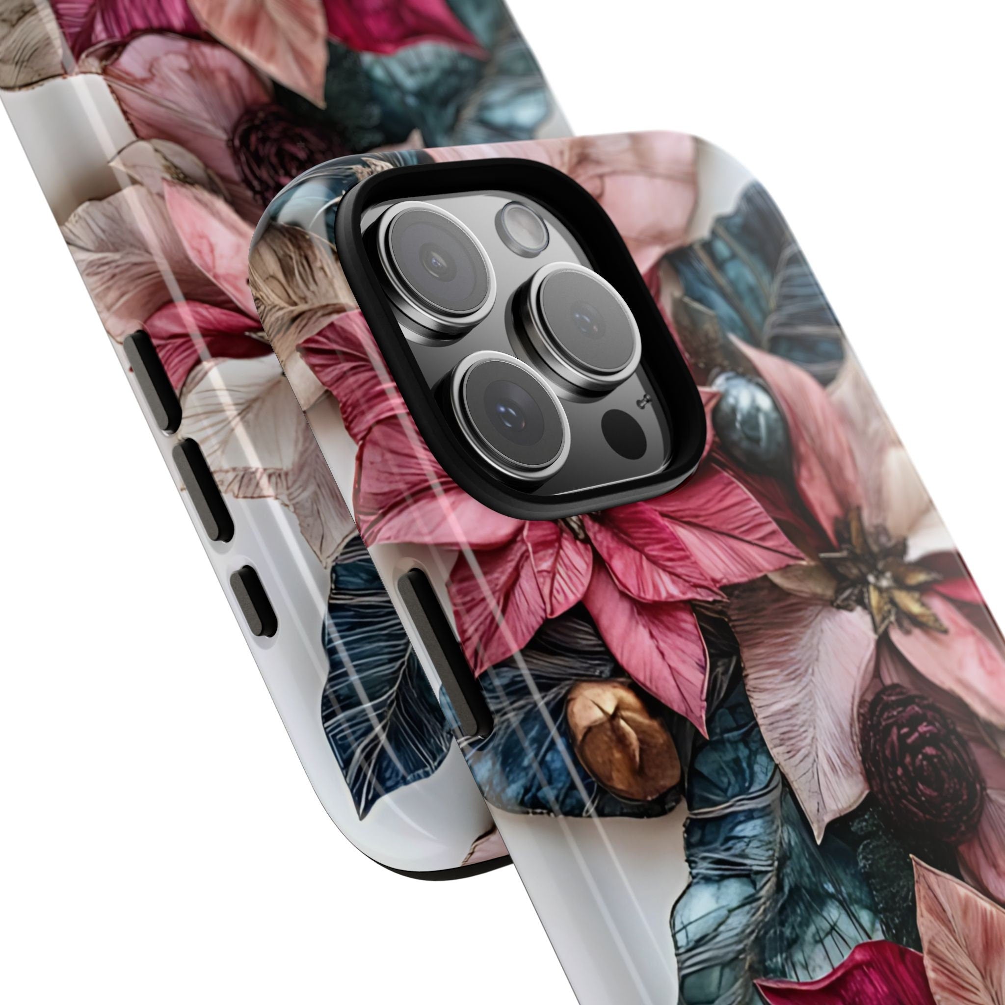 Boho Poinsettia Christmas Phone Case: Metallic Accents, Festive Holiday Cover