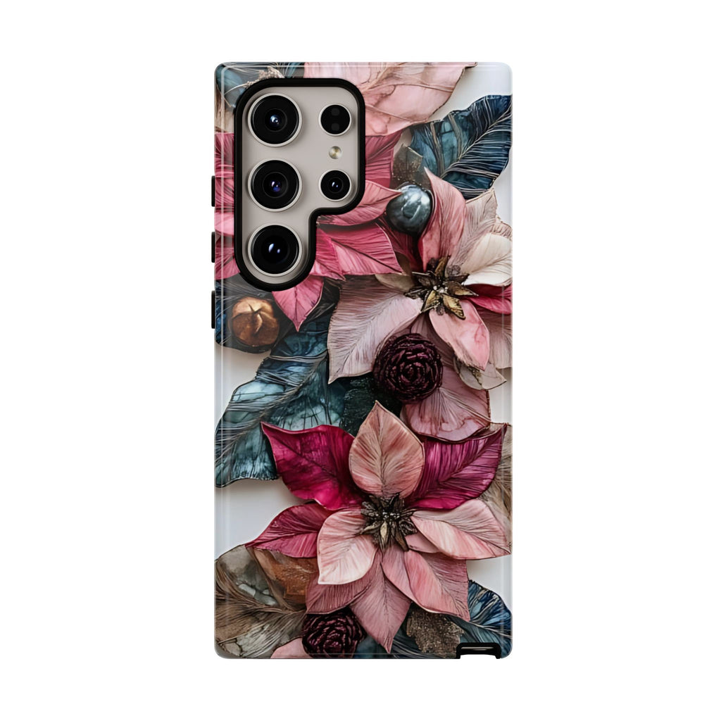 Boho Poinsettia Christmas Phone Case: Metallic Accents, Festive Holiday Cover
