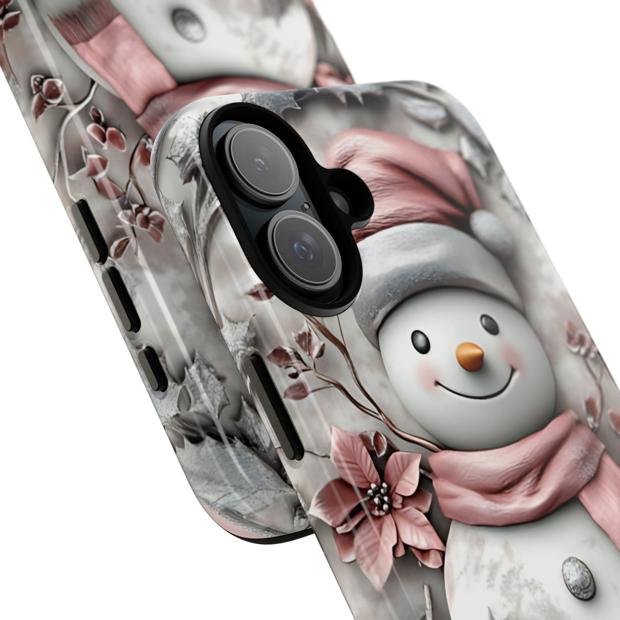 Pink Christmas Snowman Phone Case: Festive 3D Holiday Cover