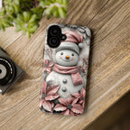 Pink Christmas Snowman Phone Case: Festive 3D Holiday Cover