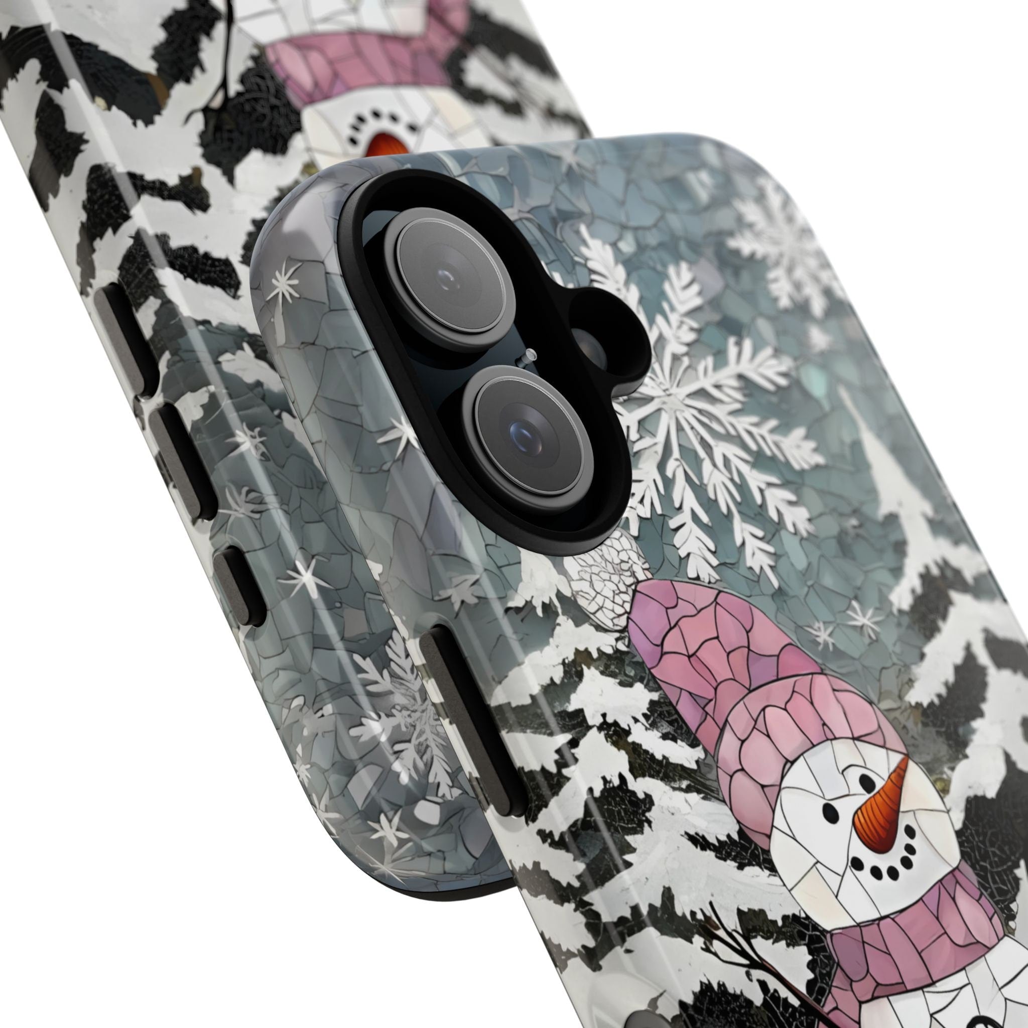 Snowman Phone Case: Winter Faux Stained Glass iPhone Galaxy Pixel