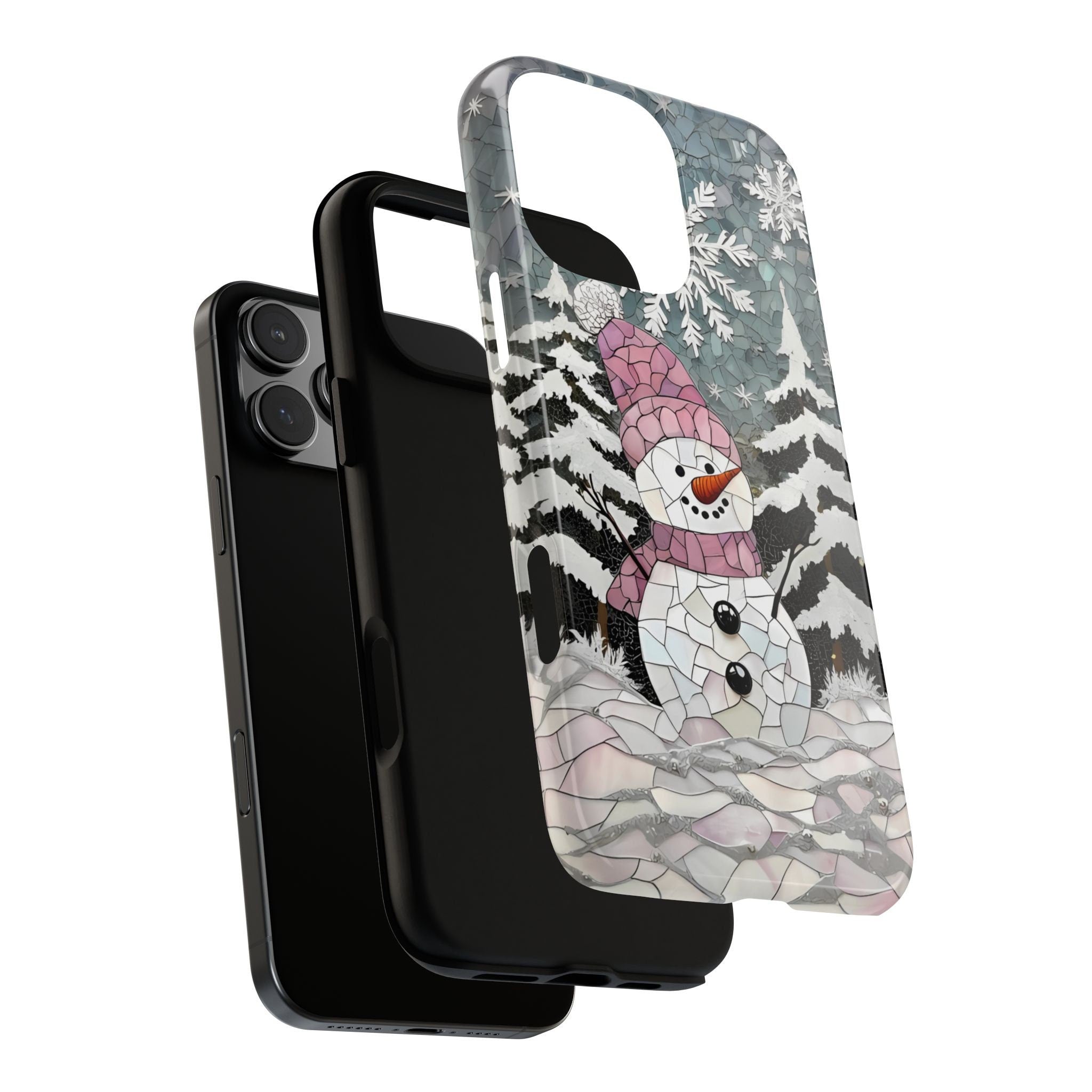 Snowman Phone Case: Winter Faux Stained Glass iPhone Galaxy Pixel