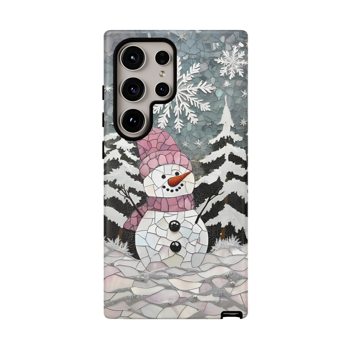 Snowman Phone Case: Winter Faux Stained Glass iPhone Galaxy Pixel