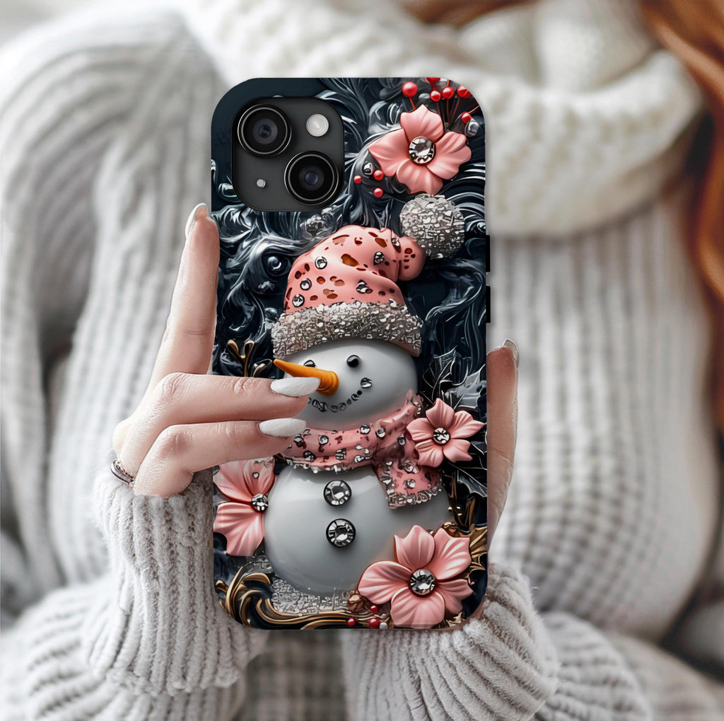 Christmas Snowman Phone Case: Bling Pastel Winter iPhone & Samsung