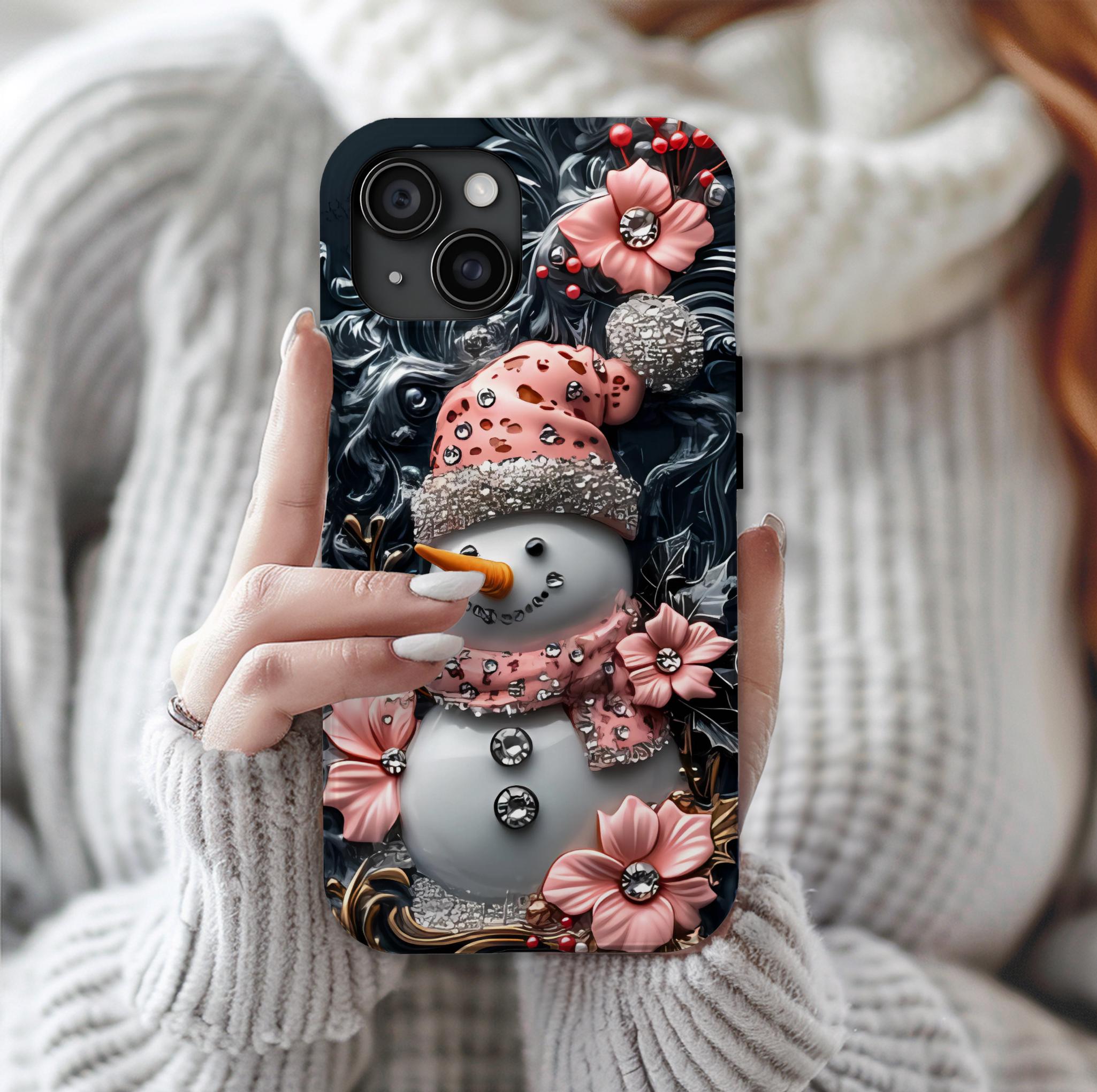 Christmas Snowman Phone Case: Bling Pastel Winter iPhone & Samsung