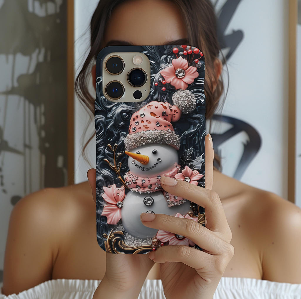 Christmas Snowman Phone Case: Bling Pastel Winter iPhone & Samsung