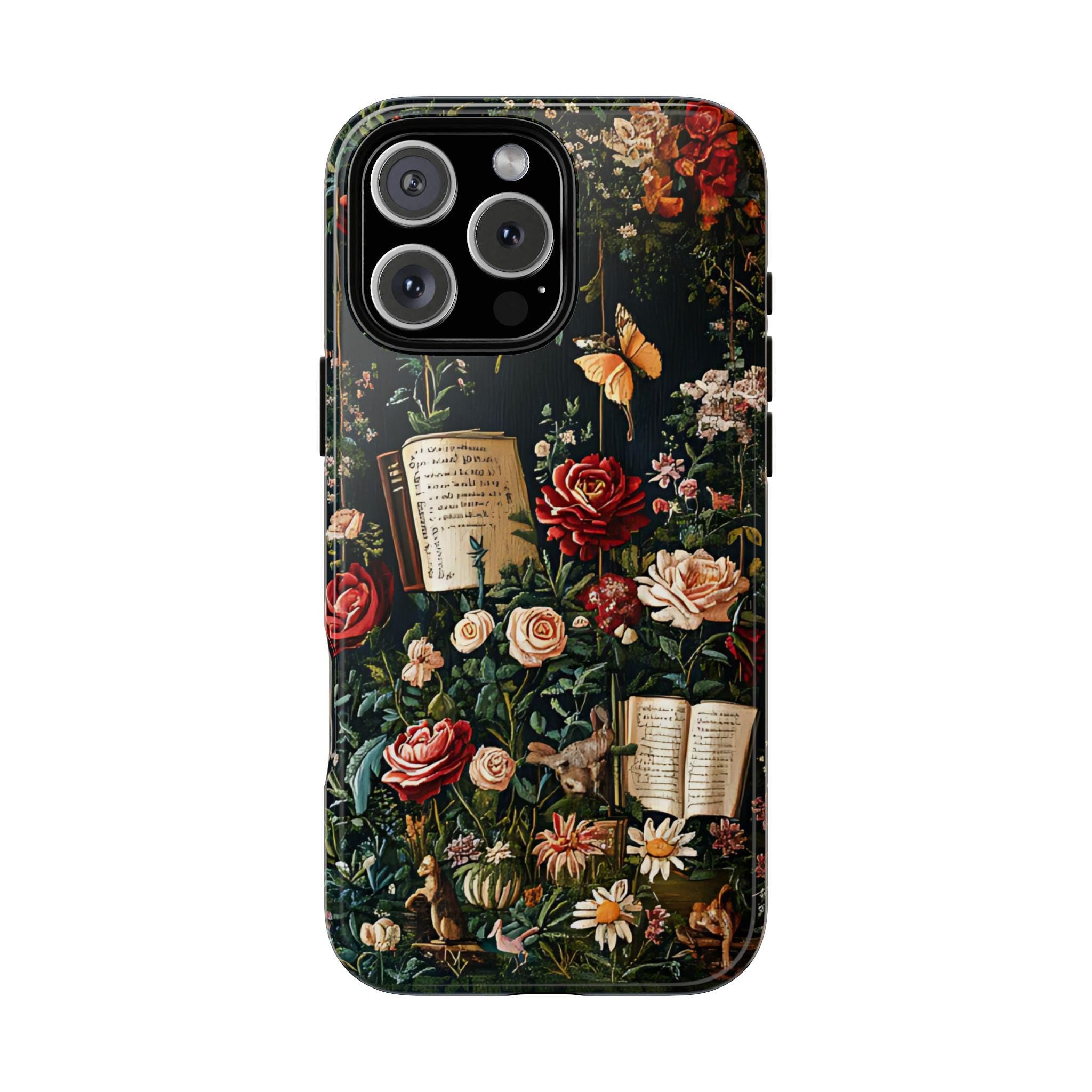 Cottagecore Floral Bookshelf Phone Case: Gothic Book Lover Gift