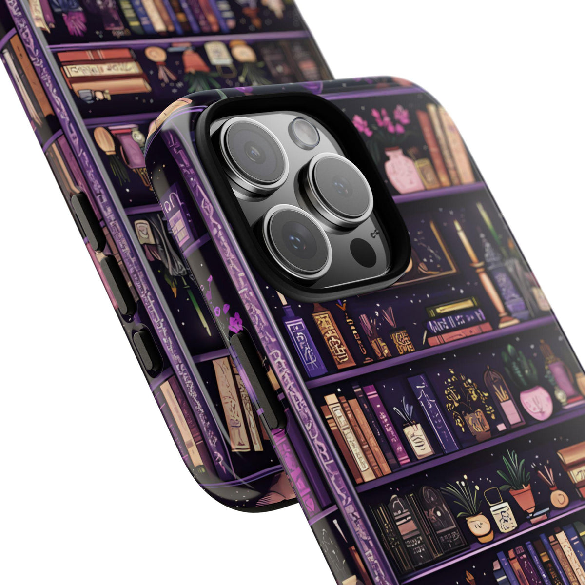 Floral Bookshelf Phone Case: Vintage Book Lover Gift