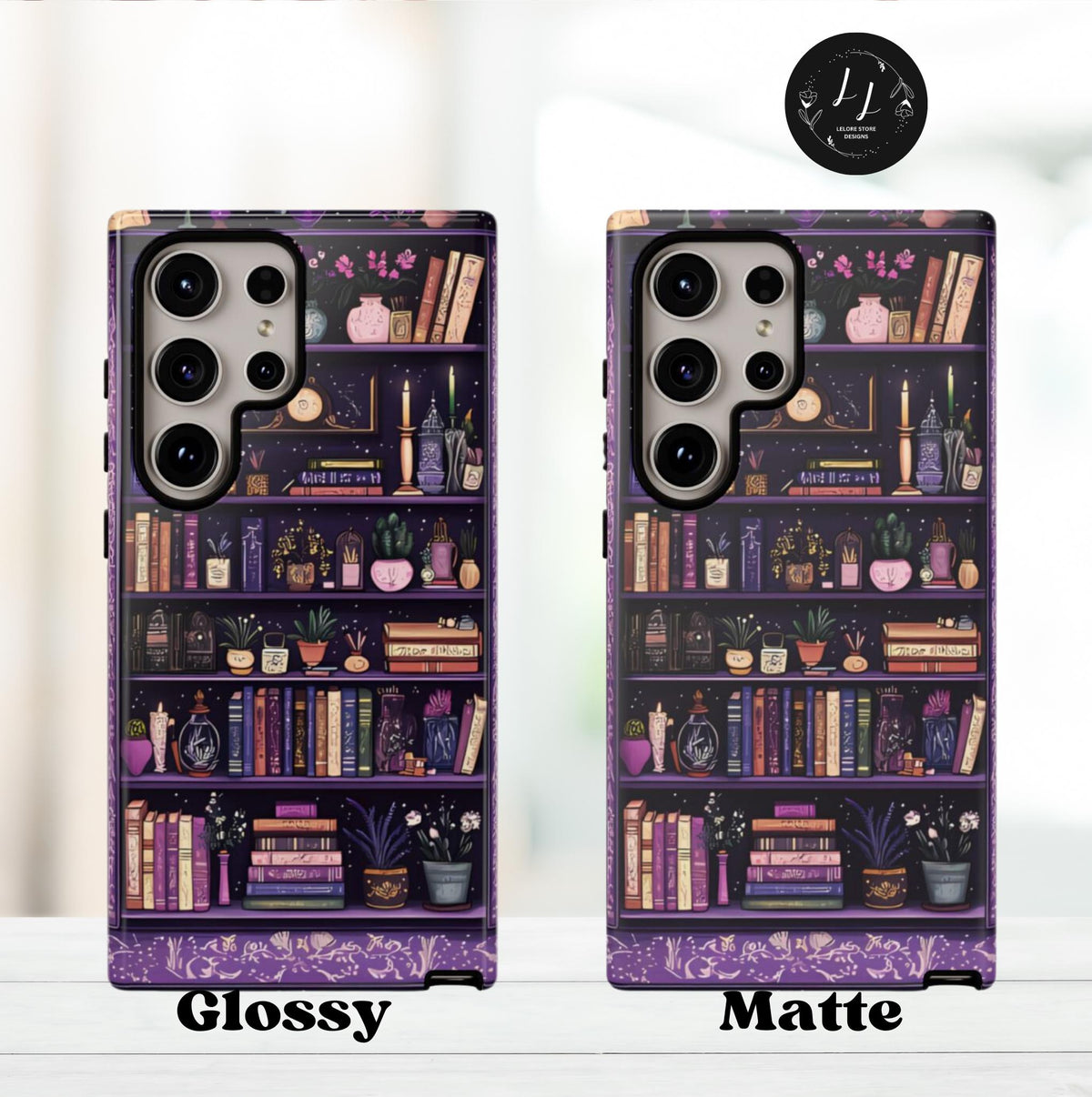 Floral Bookshelf Phone Case: Vintage Book Lover Gift