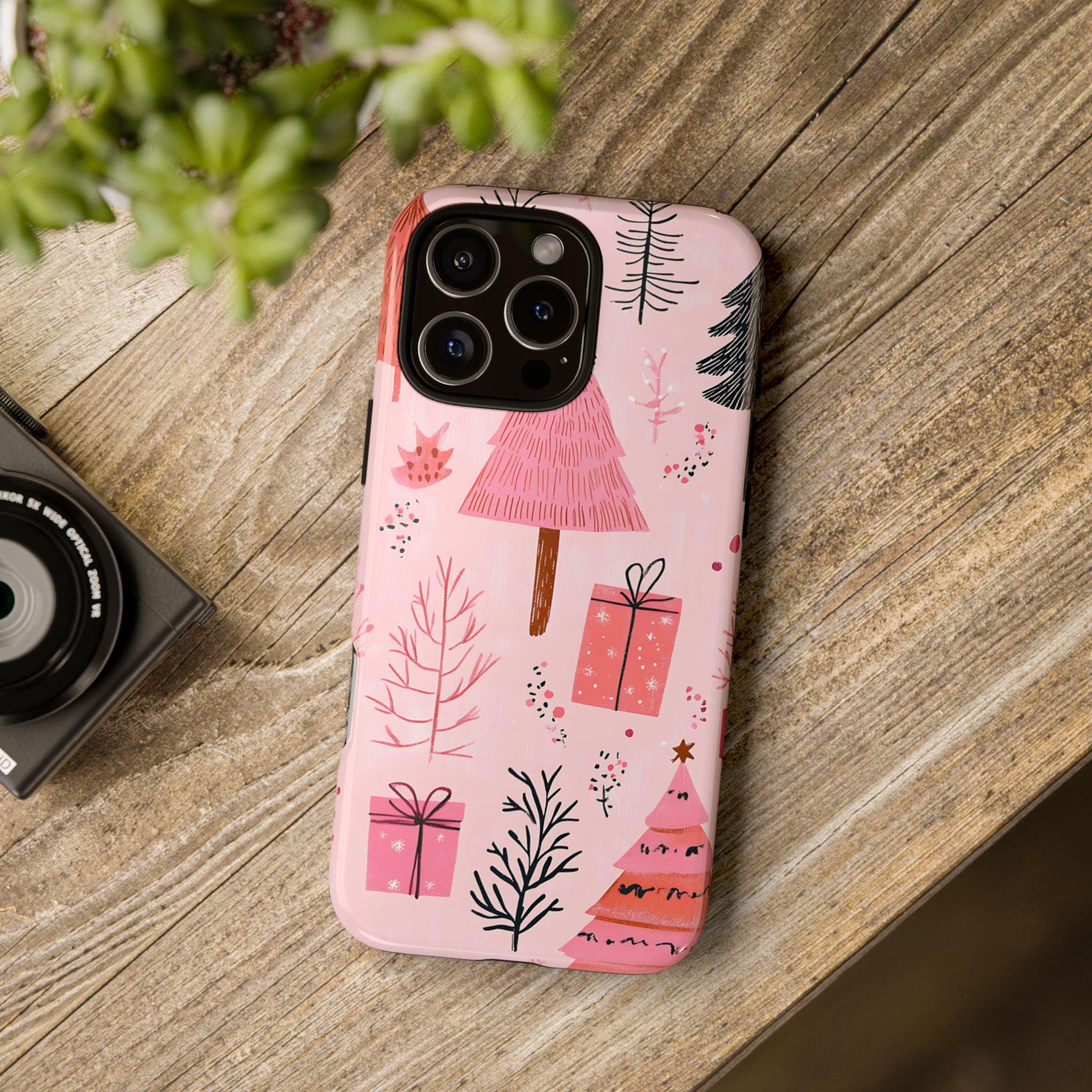 Pink Christmas Tree Phone Case: Chic Holiday Design, iPhone, Galaxy,