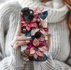 Boho Poinsettia Christmas Phone Case: Metallic Accents, Festive Holiday Cover