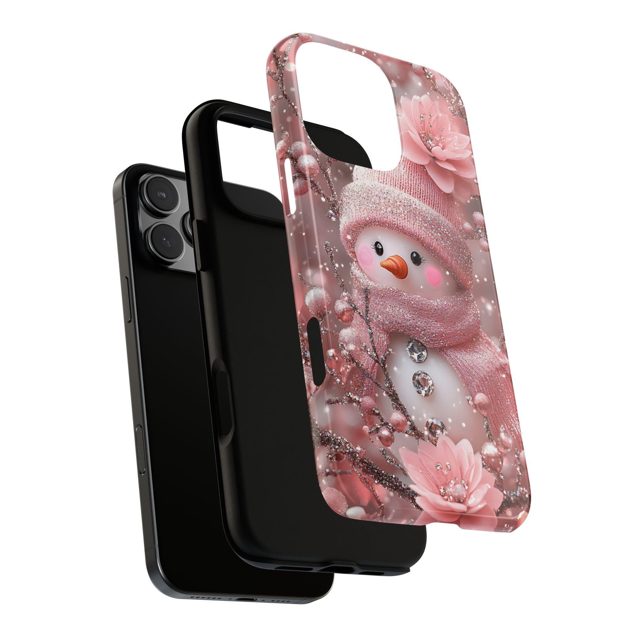 Pink Snowman Phone Case: Girly Christmas Glam Design
