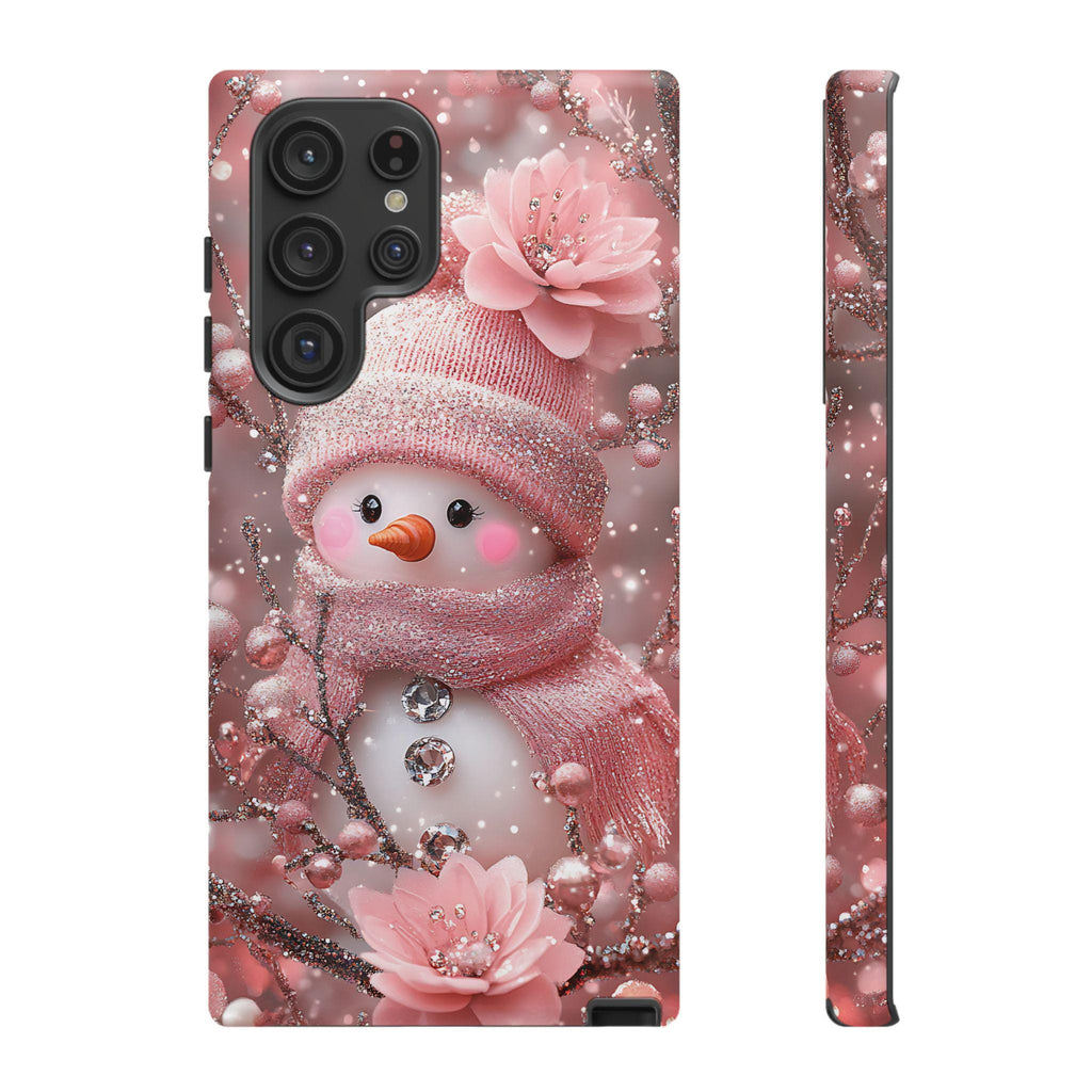 Pink Snowman Phone Case: Girly Christmas Glam Design