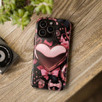 Bling Pink Heart Phone Case with Black Bows,  Mosaic Cover iPhone, Galaxy, Pixel