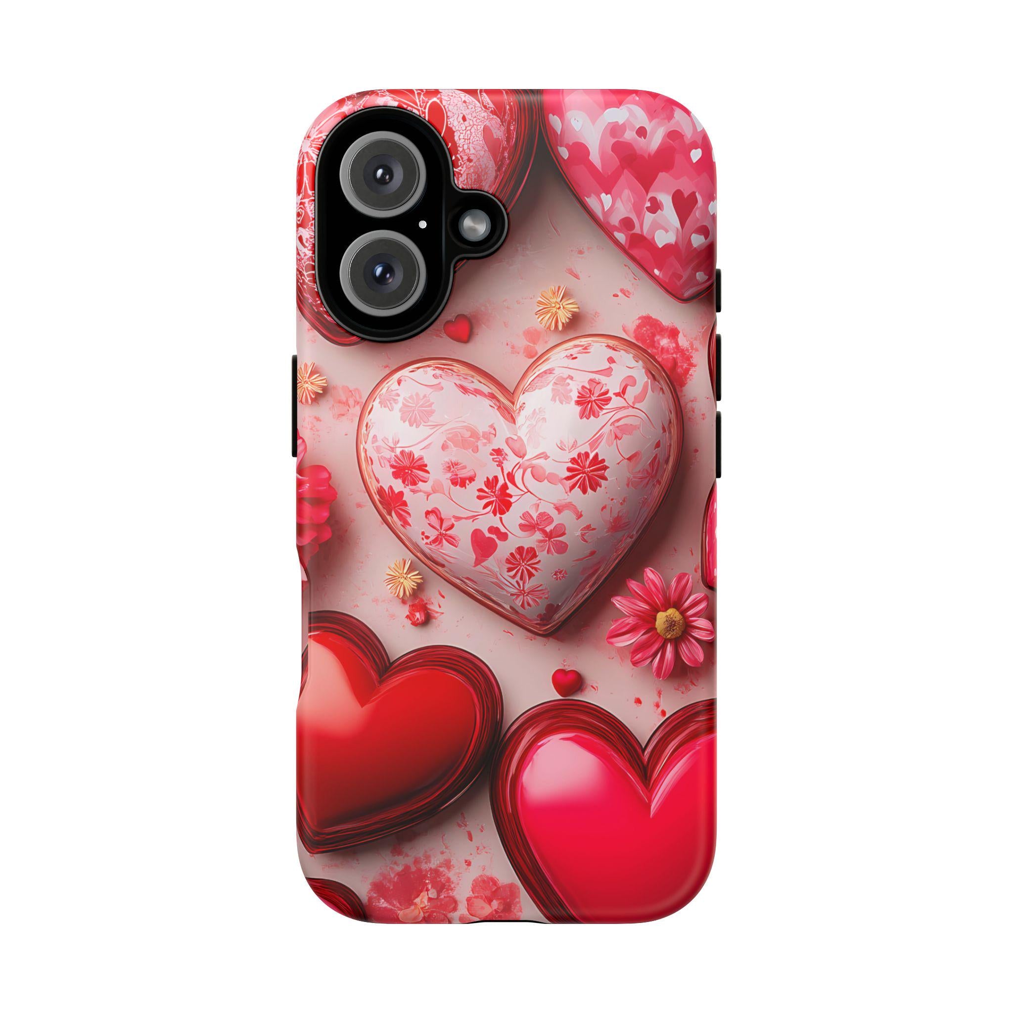3D Hearts Phone Case: Preppy Valentine's Day Collage iPhone Galaxy Pixel