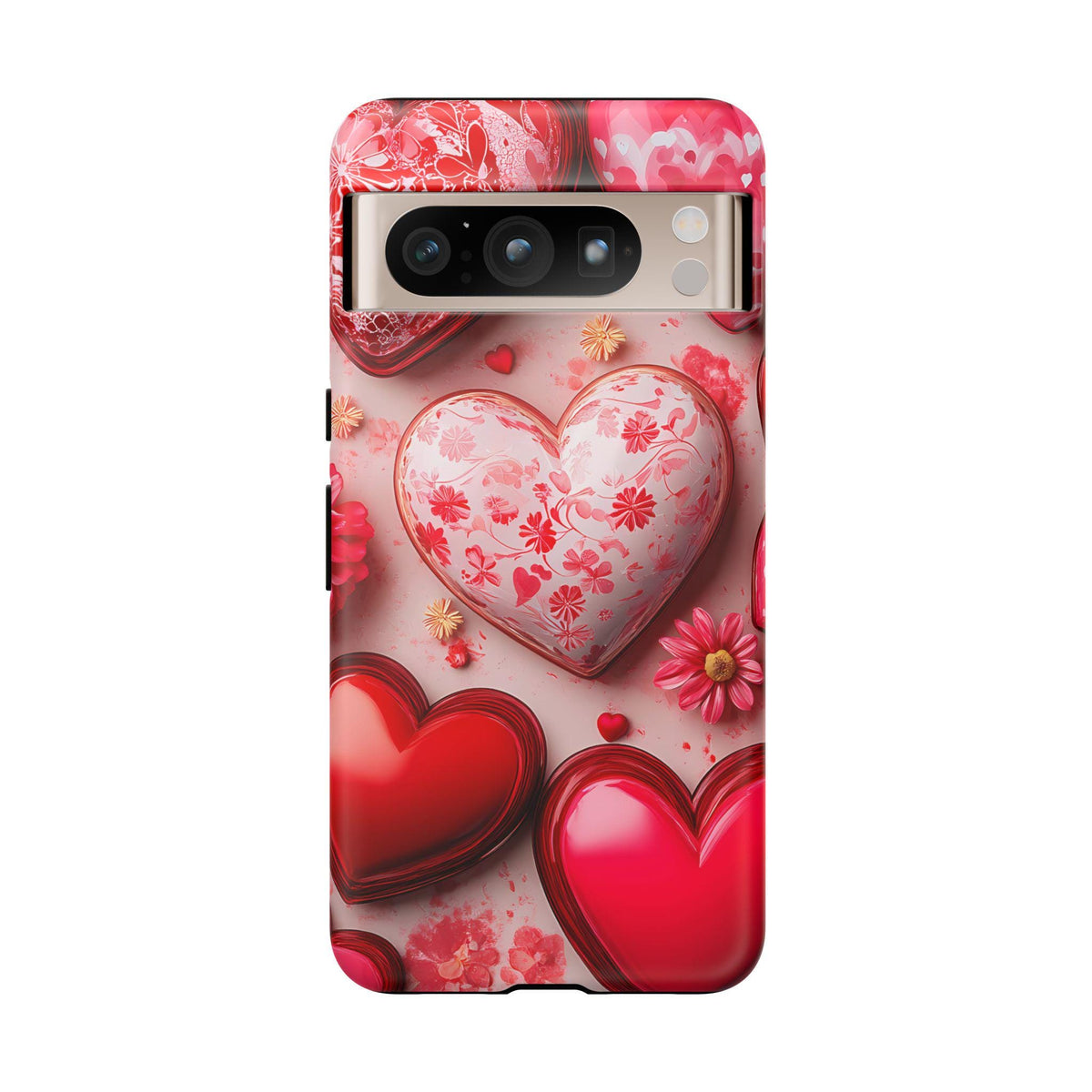 3D Hearts Phone Case: Preppy Valentine's Day Collage iPhone Galaxy Pixel