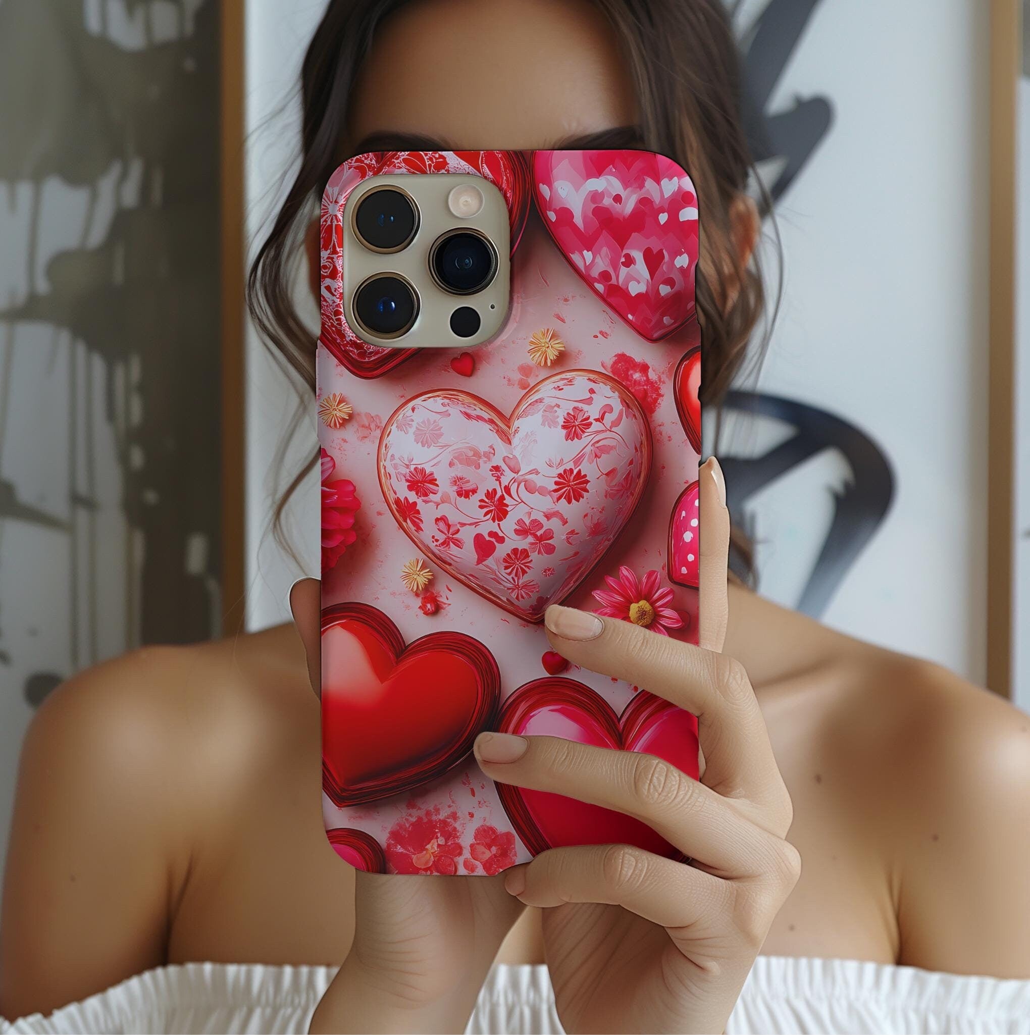 3D Hearts Phone Case: Preppy Valentine's Day Collage iPhone Galaxy Pixel