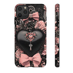 Bling Black Heart Phone Case: Pink Bows Effect Valentine's Day iPhone Galaxy Pixel