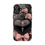 Bling Black Heart Phone Case: Pink Bows Effect Valentine's Day iPhone Galaxy Pixel