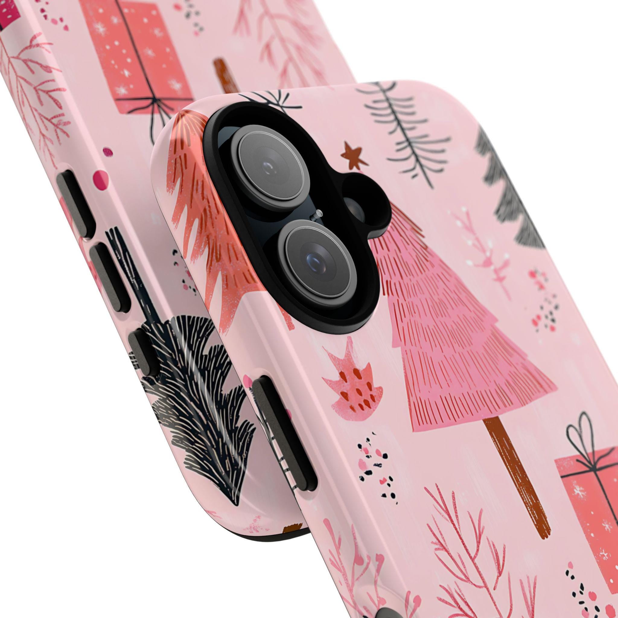 Pink Christmas Tree Phone Case: Chic Holiday Design, iPhone, Galaxy,