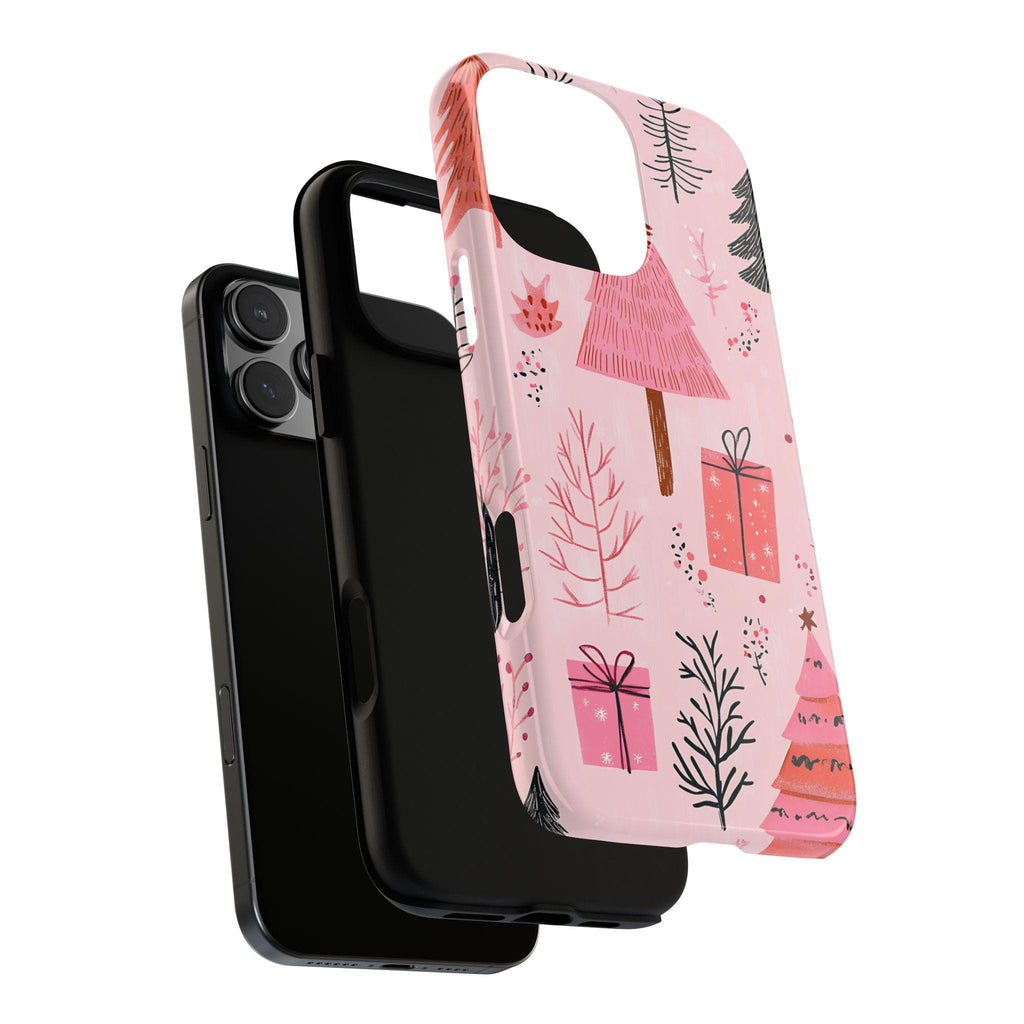 Pink Christmas Tree Phone Case: Chic Holiday Design, iPhone, Galaxy,