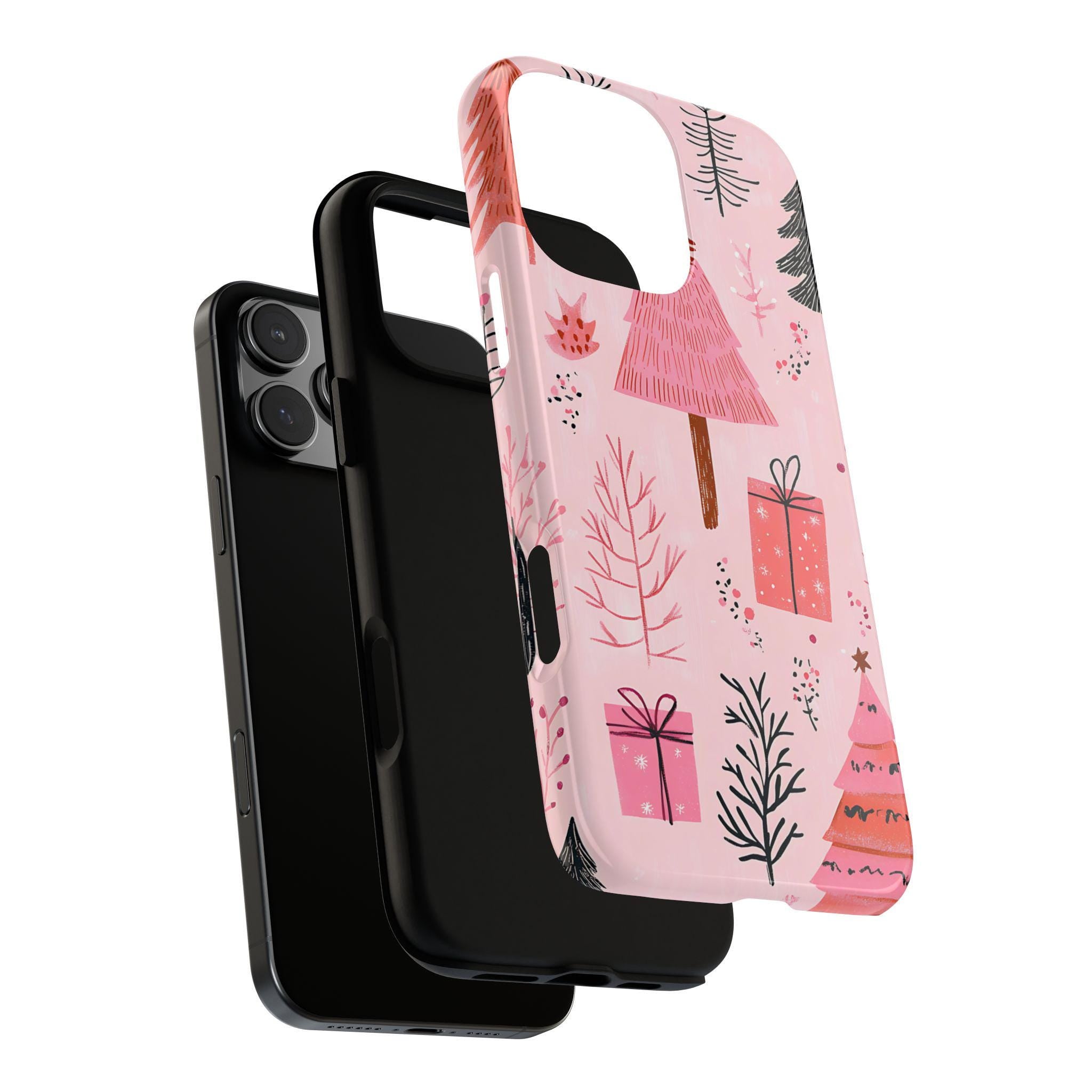 Pink Christmas Tree Phone Case: Chic Holiday Design, iPhone, Galaxy,