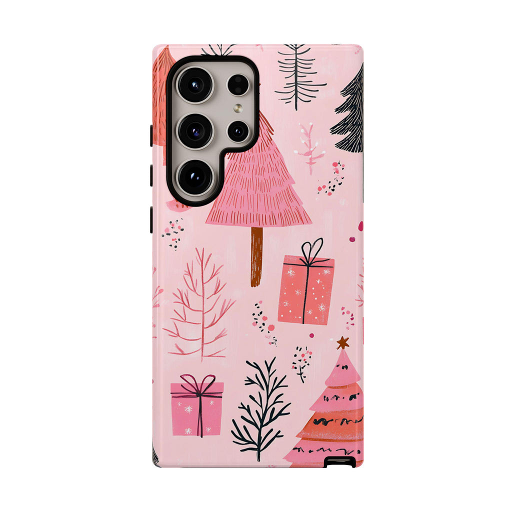 Pink Christmas Tree Phone Case: Chic Holiday Design, iPhone, Galaxy,