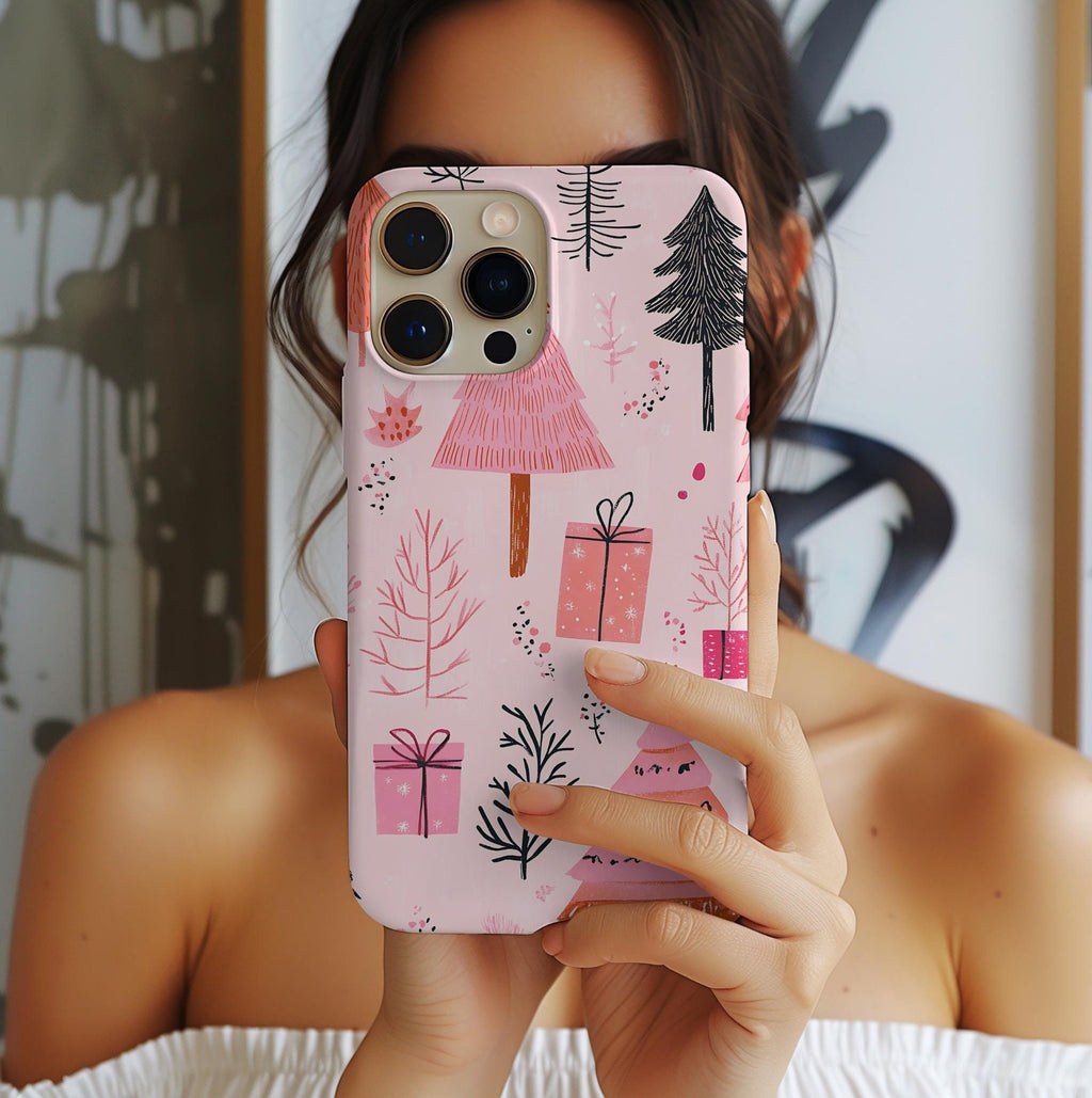Pink Christmas Tree Phone Case: Chic Holiday Design, iPhone, Galaxy,
