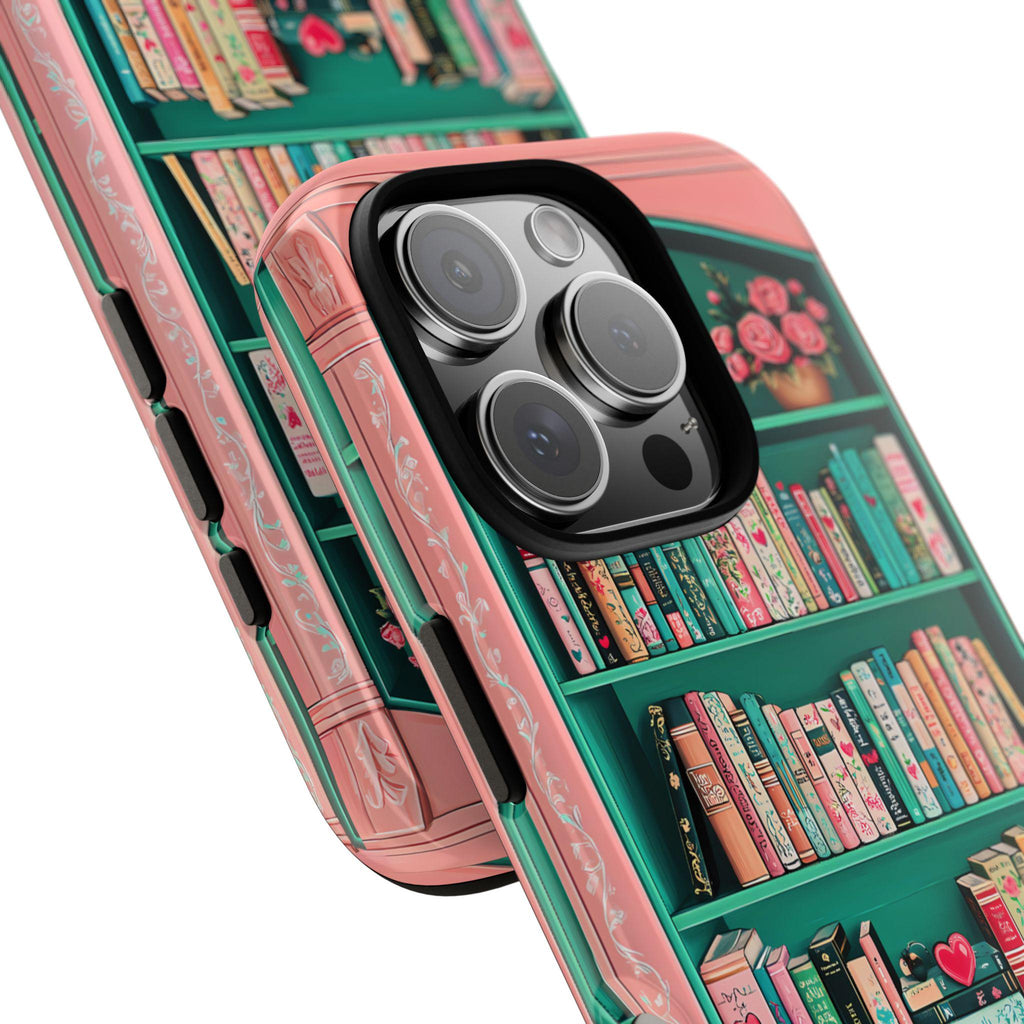 Book Bookshelf pink phone case, Unique Aesthetic Gift for Book Lovers, Boho phone case, Cute Gift for Her, iPhone 16, Galaxy, Pixel 9 case.