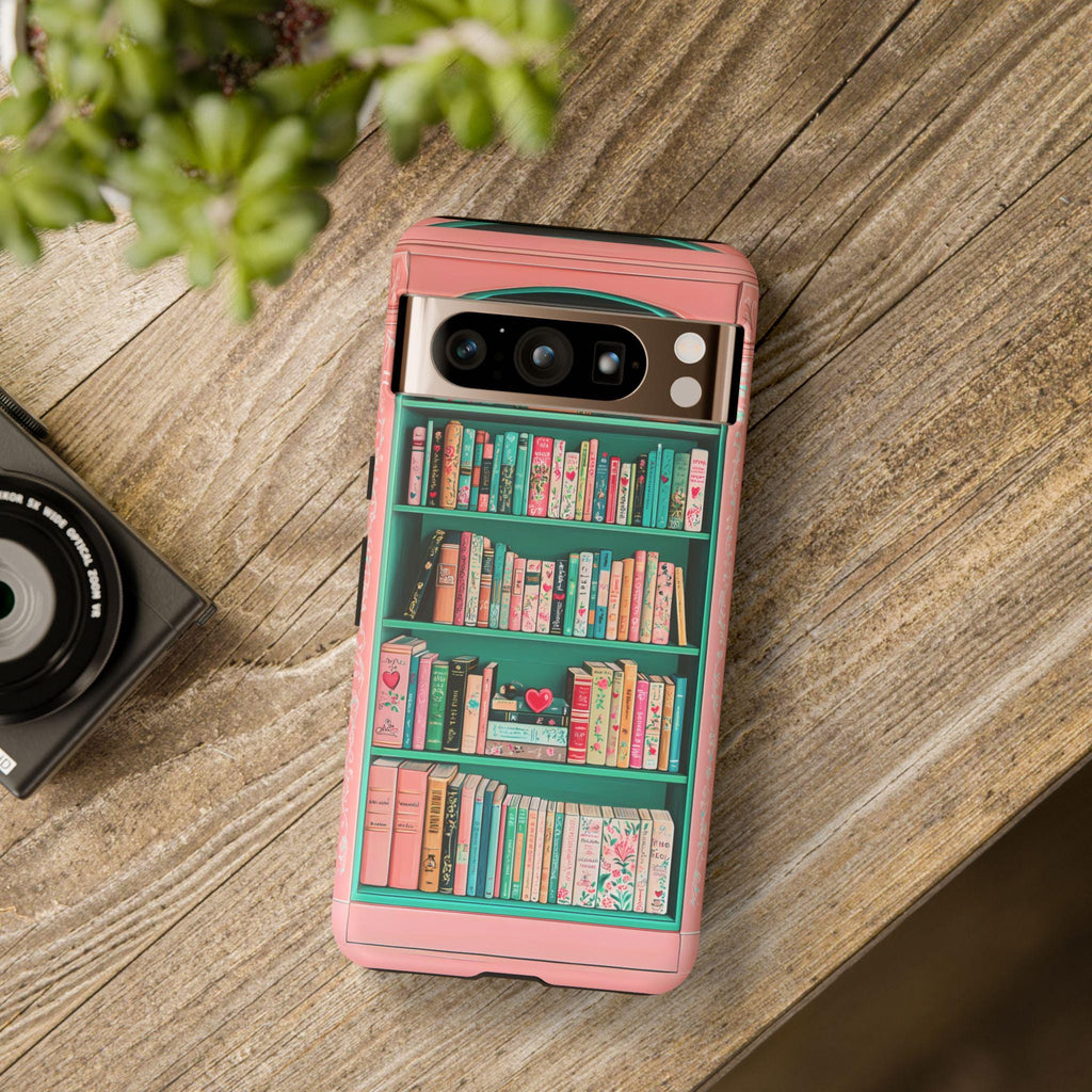 Book Bookshelf pink phone case, Unique Aesthetic Gift for Book Lovers, Boho phone case, Cute Gift for Her, iPhone 16, Galaxy, Pixel 9 case.