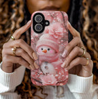 Pink Snowman Phone Case: Girly Christmas Glam Design