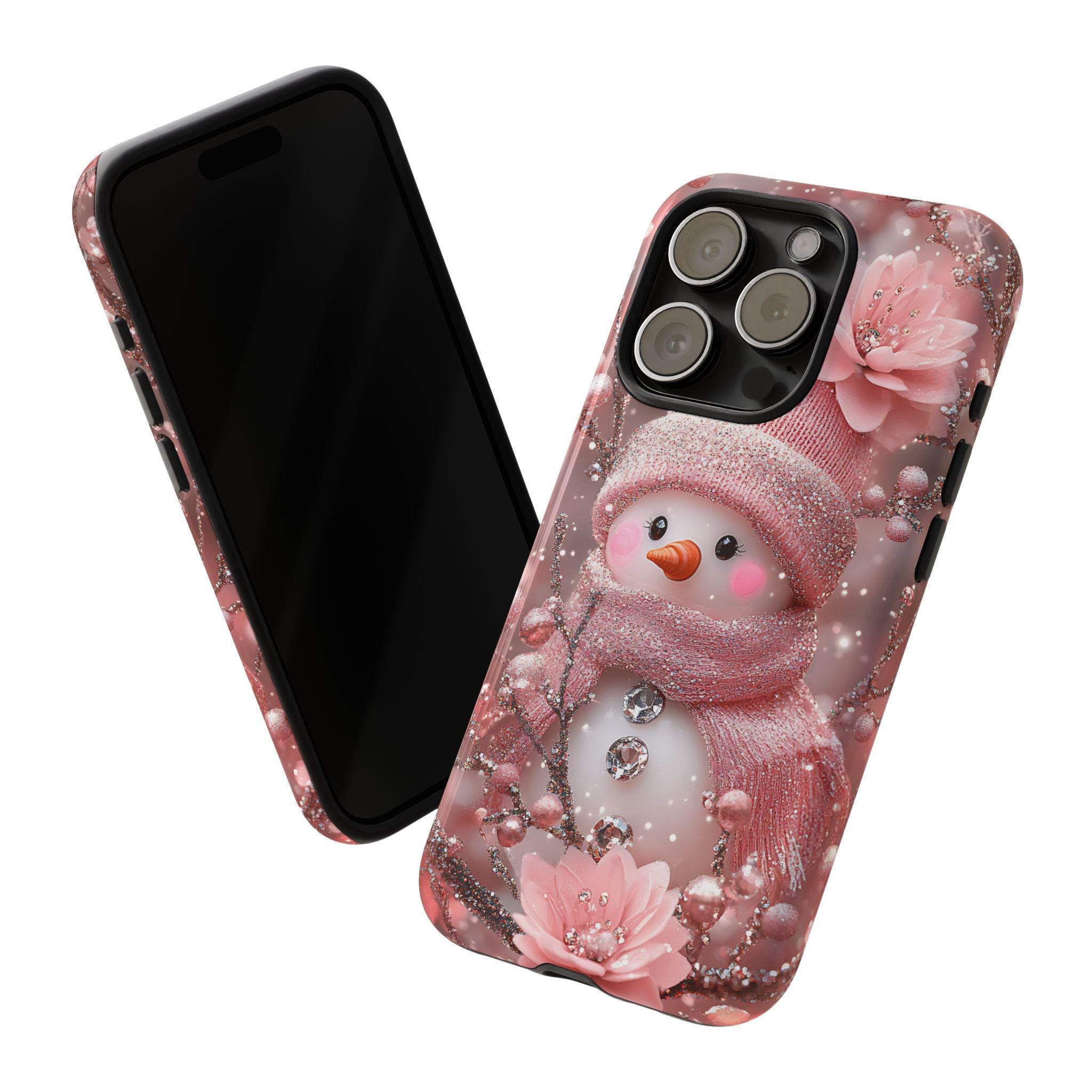 Pink Snowman Phone Case: Girly Christmas Glam Design